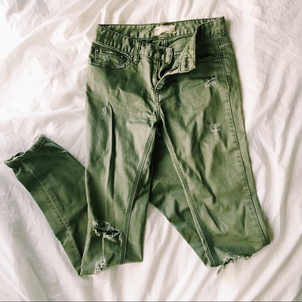 Free People army green skinny jeans